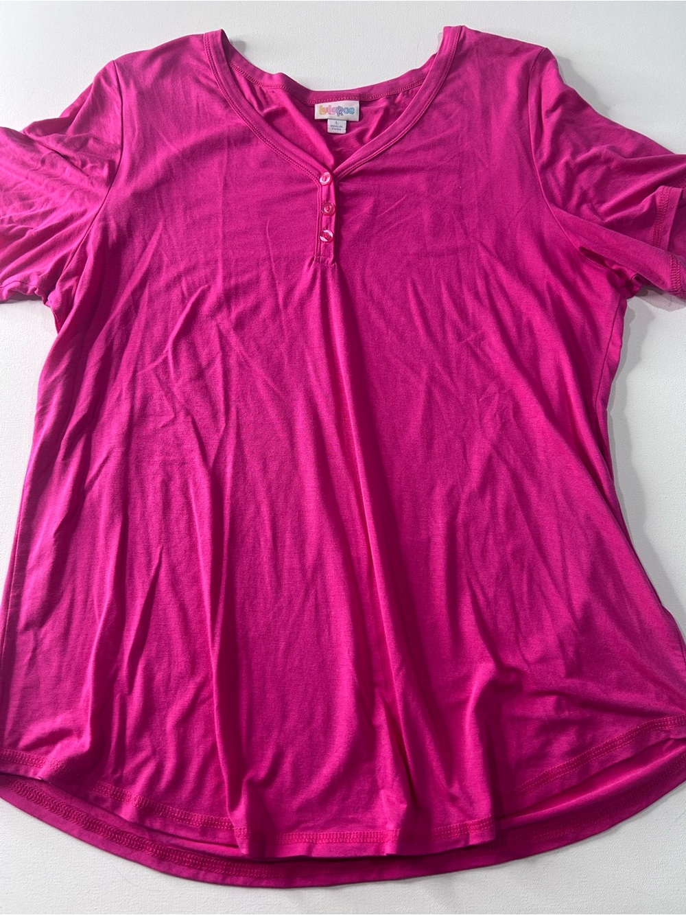 Lularoe Large Pink Button V-Neck Short Sleeved Henley T-Shirt